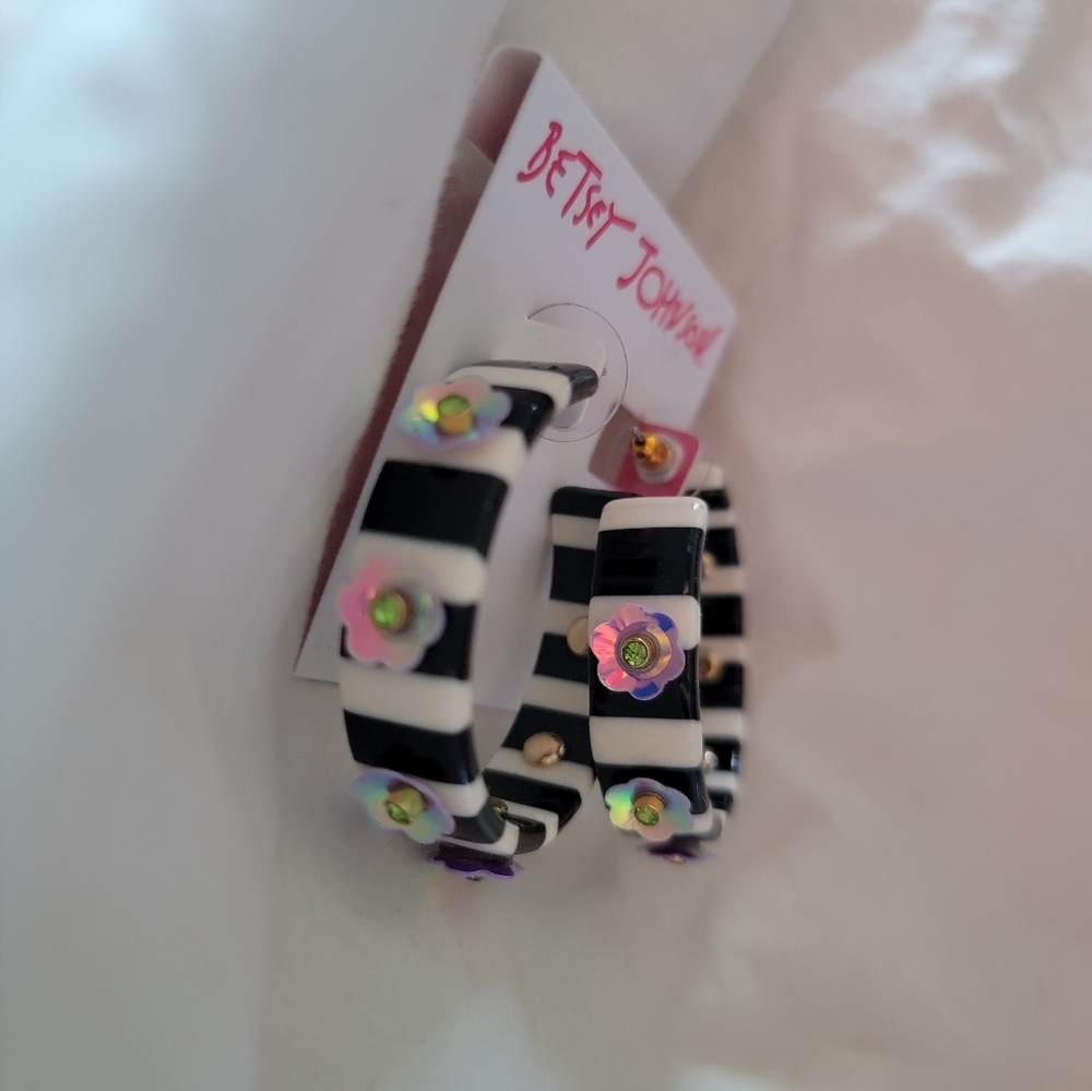 NWT Betsey Johnson Striped and Floral Earrings
